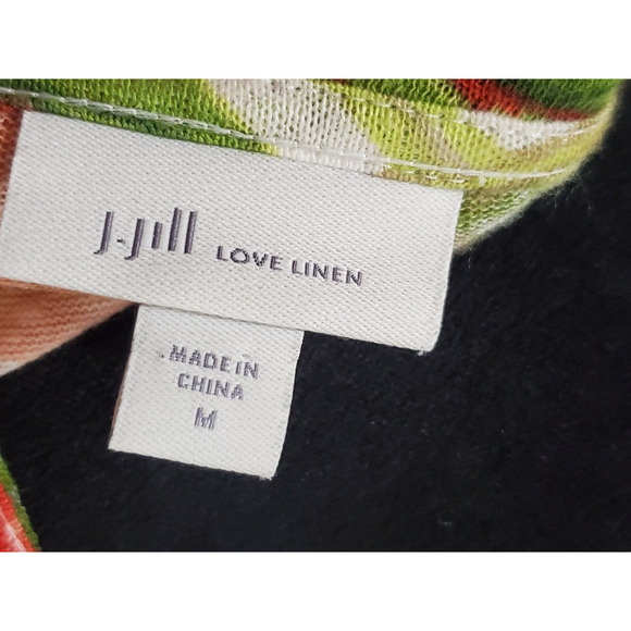 J. Jill Womens Multicolor Floral 100% Linen Round Neck Short Sleeve Top Blouse M - Picture 11 of 13